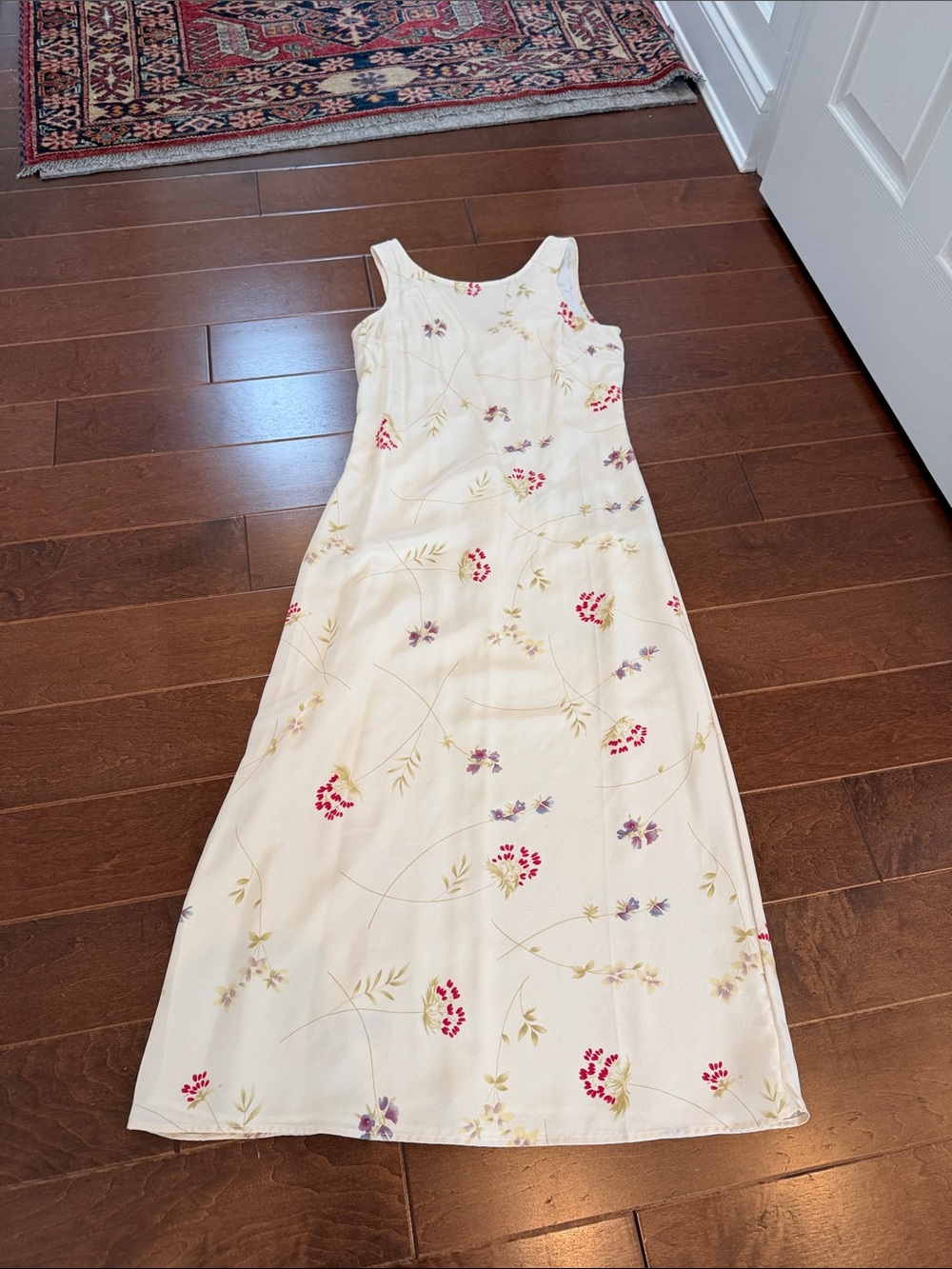 Sleeveless Cream Floral Maxi Dress with Delicate Print